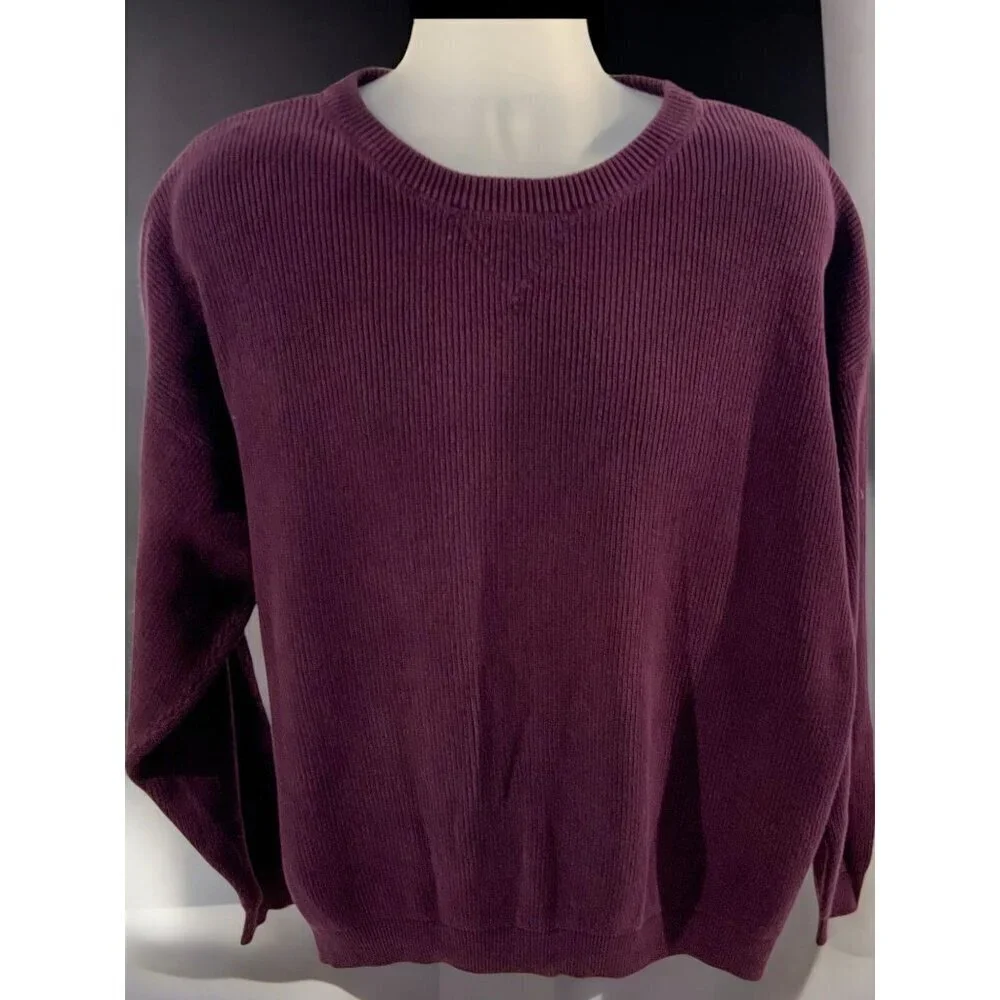 Eddie Bauer Mens Long Sleeve Crew Neck XL Ribbed Cotton Knit Purple Sweater - Picture 7 of 8